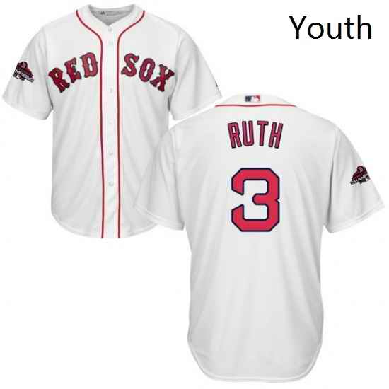 Youth Majestic Boston Red Sox 3 Babe Ruth Authentic White Home Cool Base 2018 World Series Champions MLB Jersey